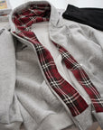 American BM Style Grey Plaid Fleece Hoodie (450g)