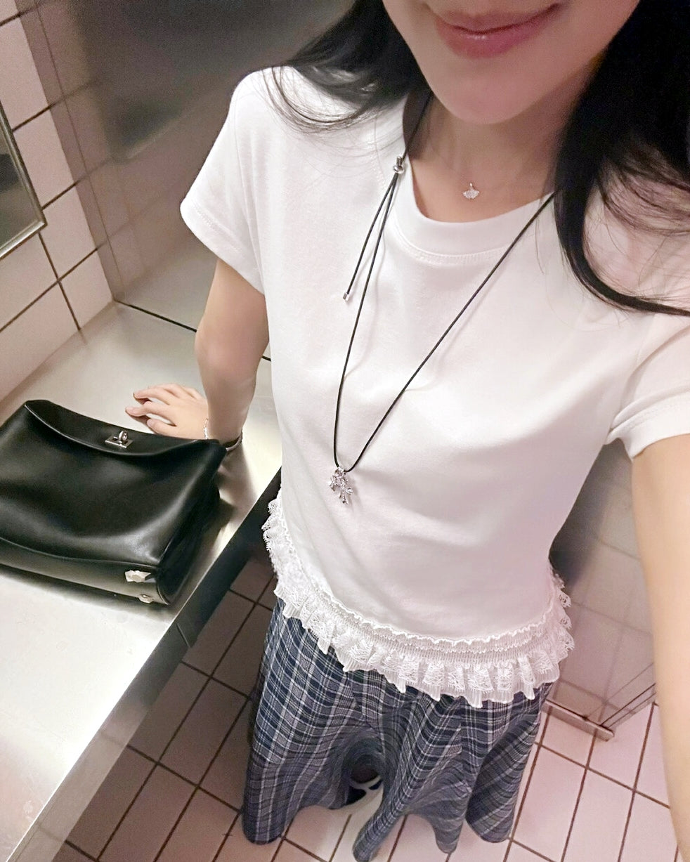 Japan EGG Lace Panel Shoulder Tee