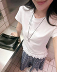 Japan EGG Lace Panel Shoulder Tee