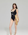 French Vintage One-Piece Swimsuit with 3D Rose Detail