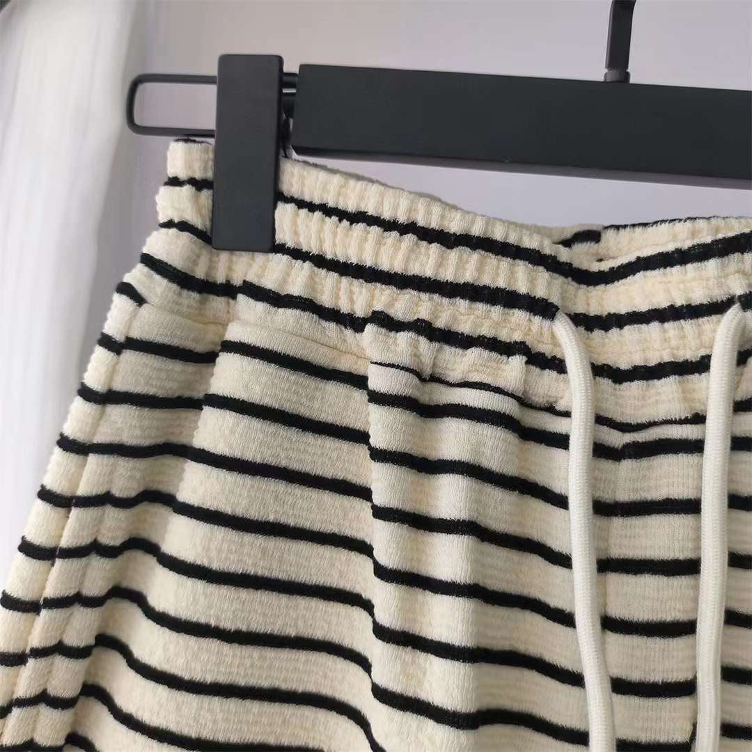 Striped Fleece-Lined Wide-Leg Pants
