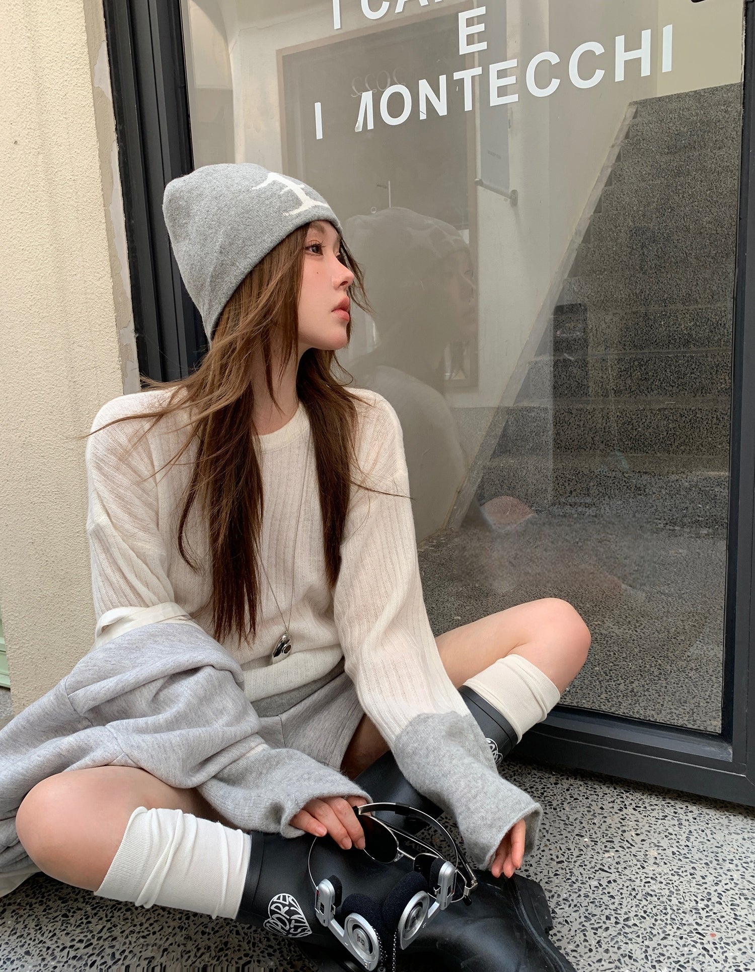 Color-Block Sleeve Ribbed Knit Top
