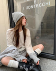 Color-Block Sleeve Ribbed Knit Top