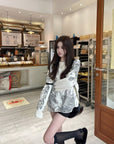 Lazy Style Printed Round Neck Knit Sweater