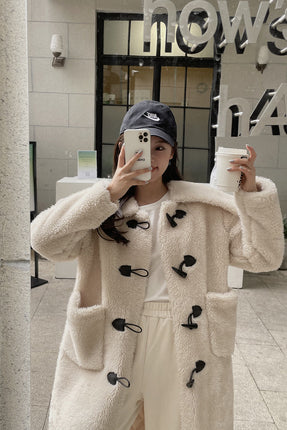 Wool-Blend Eco Faux Fur Mid-Length Coat