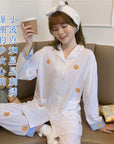 Milk Tea Dots Star Embroidered Cotton Pajamas