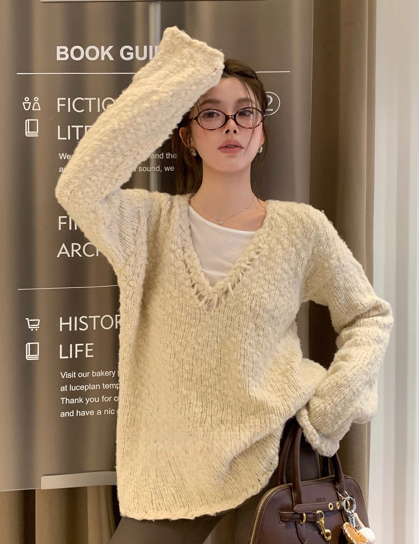 Vintage V-Neck Wool Knitted Hollow-Out Sweater