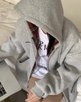 American BM Style Grey Plaid Fleece Hoodie (450g)
