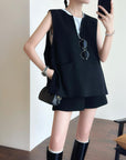 Tailored Wool Vest and A-Line Wide-Leg Shorts Set