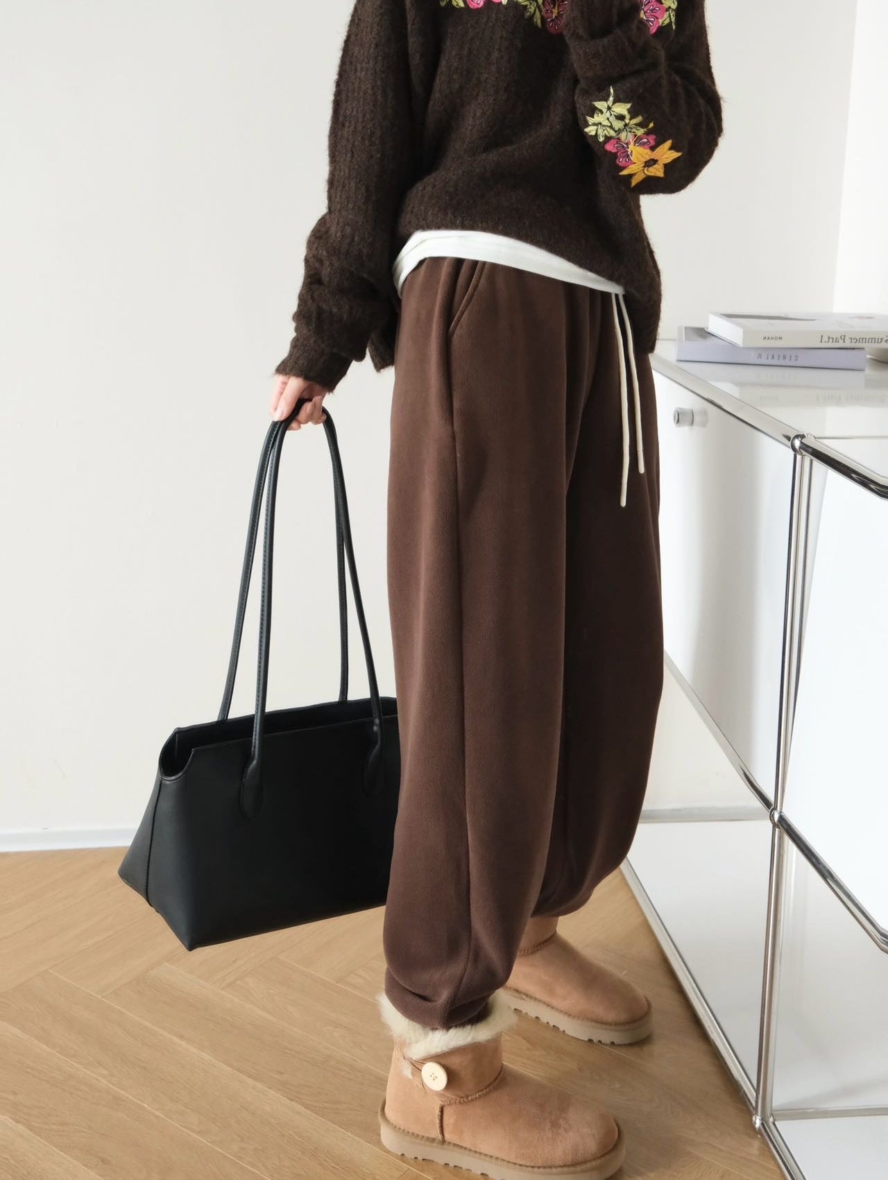 One-piece sherpa-lined jogger sweatpants