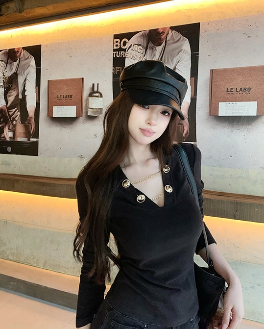 Sexy V-Neck Fitted Knit Top