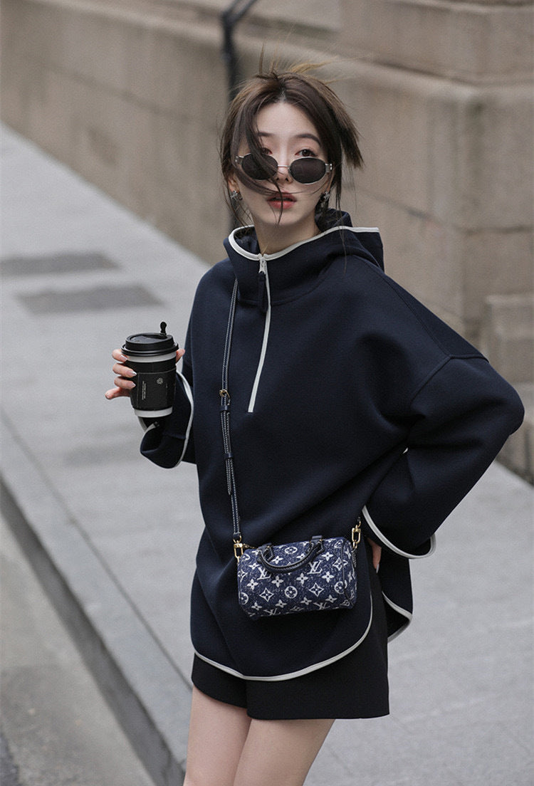 Hooded Color-Block Half-Zip Sweatshirt