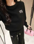 Rhinestone AW Logo Thick Knit Set