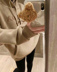 Hooded Thickened Fleece-lined Sweatshirt with Letter Embroidery