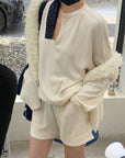 Loose Fit Ribbed U-Neck Drop Shoulder Long Sleeve Top