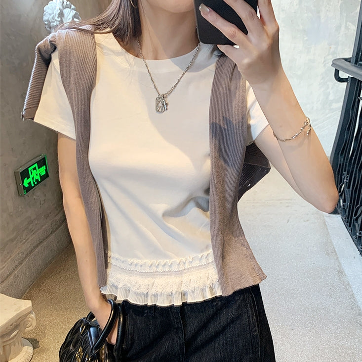 Japan EGG Lace Panel Shoulder Tee