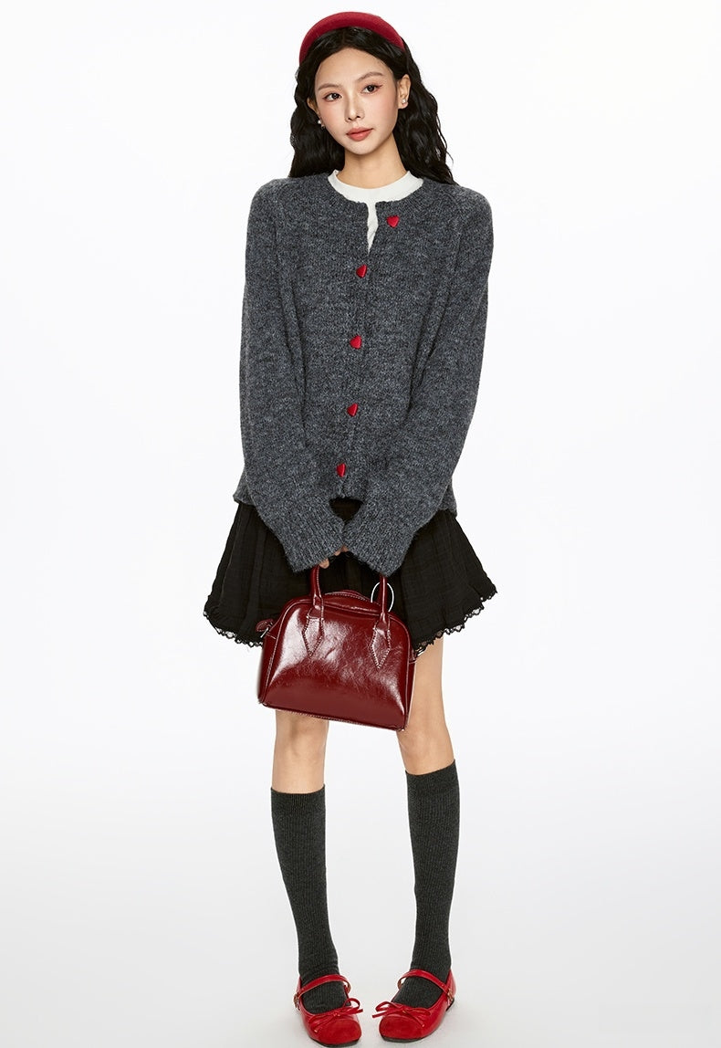 La Chapelle Heart-Button Knit Cardigan