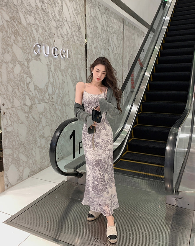 Fishtail Dress With Chinese Ink Sling