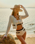 Chanel-Style Bikini Separated Long Sleeve Three-Piece Set