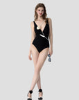 French Vintage One-Piece Swimsuit with 3D Rose Detail