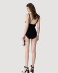 French Vintage One-Piece Swimsuit with 3D Rose Detail