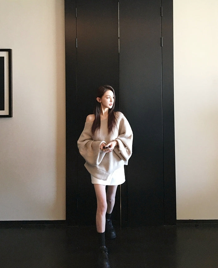 Asymmetrical Shoulder Chunky Knit Sweater