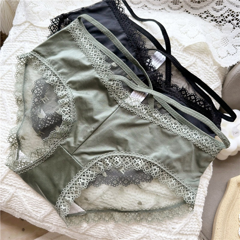 Ice Silk Lace Cross Deep V Low Rise Underwear (3 Pairs)