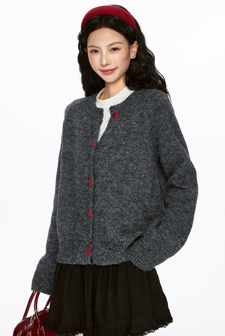 La Chapelle Heart-Button Knit Cardigan