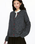 La Chapelle Heart-Button Knit Cardigan