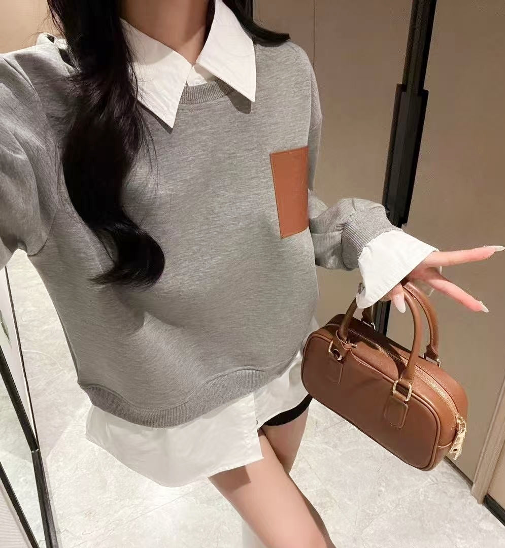 PU Leather Logo Sweatshirt