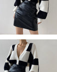 Checkerboard Lazy Wind Loose Cardigan Sweater