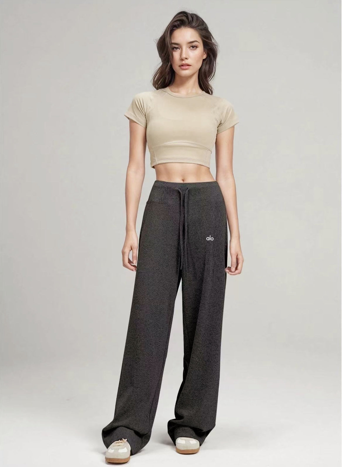 Trending ALO Wide-Leg Floor-Length Pants (Dark Gray)