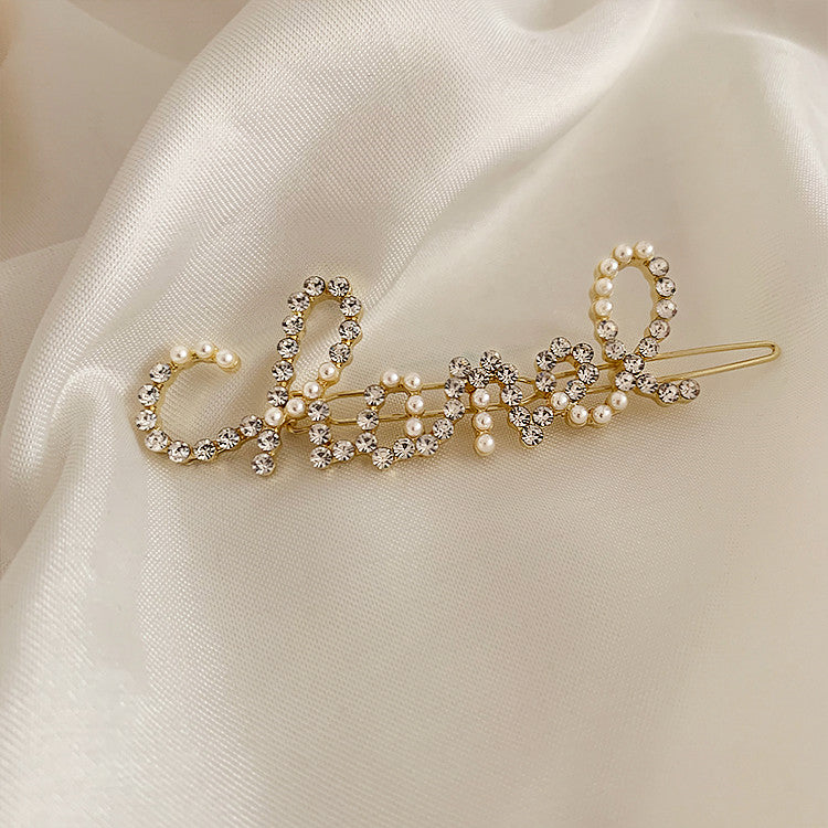 Middle Ancient Chanel Style Pearl Water Drill Hairpin