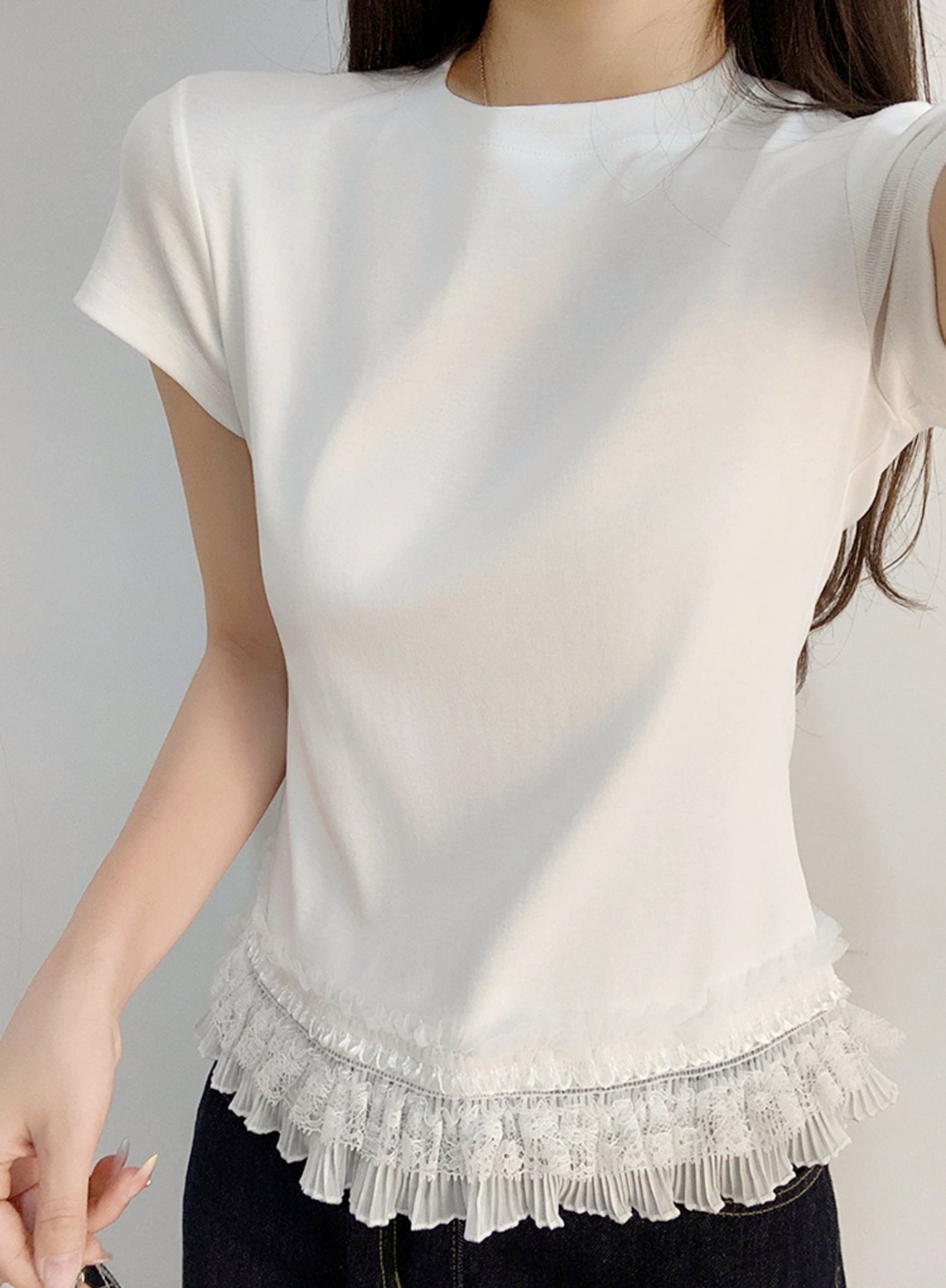 Japan EGG Lace Panel Shoulder Tee