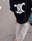 Striped Fleece-Lined Wide-Leg Pants