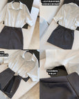 Elegant Layered-Style White Shirt and Gray Dress