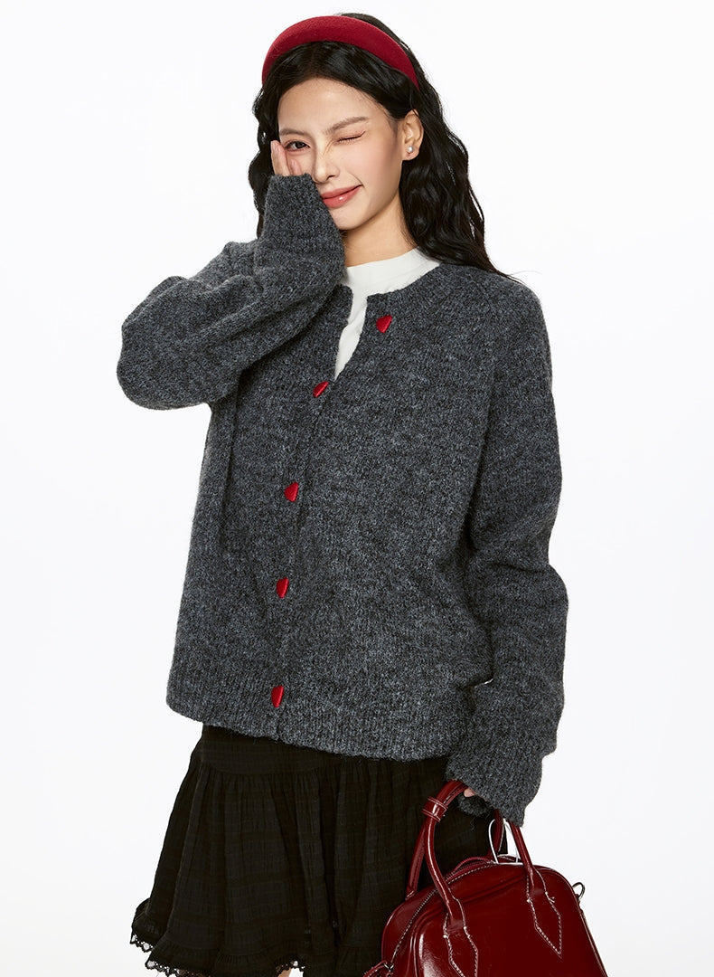 La Chapelle Heart-Button Knit Cardigan