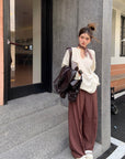 Loose Fit Ribbed U-Neck Drop Shoulder Long Sleeve Top