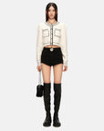 Smfk Contrast Color Black and White Contour Knitted Coat