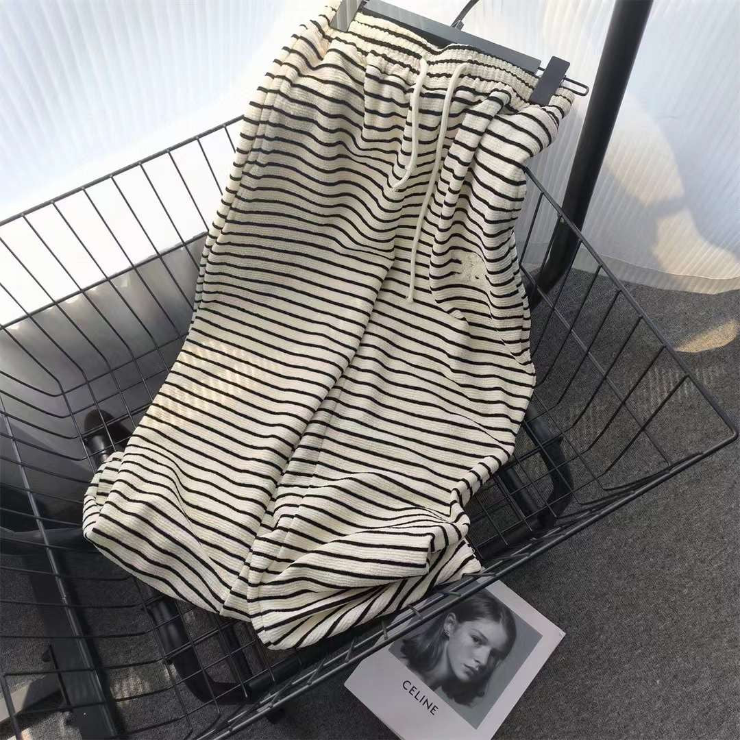 Striped Fleece-Lined Wide-Leg Pants