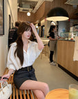 Elegant Layered-Style White Shirt and Gray Dress