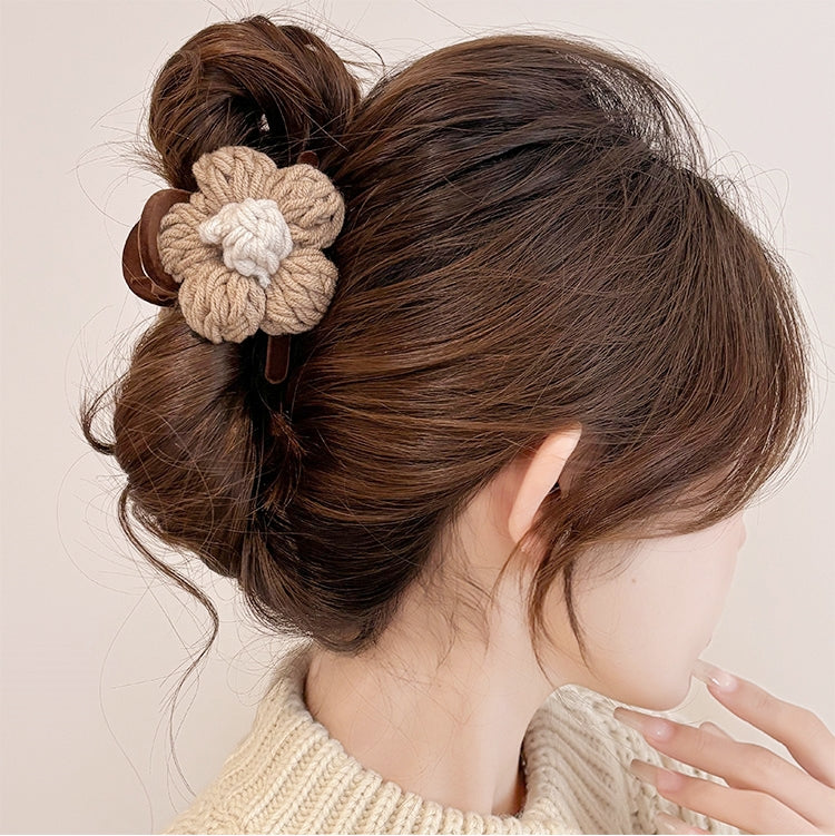 Flocked Handmade Knitted Flower Shark Clip