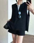 Tailored Wool Vest and A-Line Wide-Leg Shorts Set