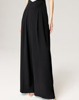 High-Waisted V-Cut Wide-Leg Trousers