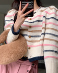 Channel Sytle Pink and White Striped Sweater Coat