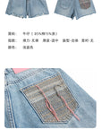 Retro Pink Woven Patch Wide-Legged Denim Shorts