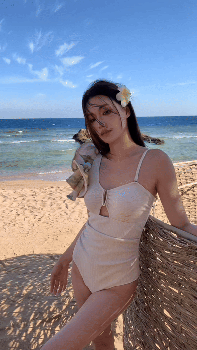 One-Shoulder Ruffled Swimsuit with Sheer Cover-Up