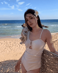 One-Shoulder Ruffled Swimsuit with Sheer Cover-Up