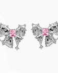 Sweet and Elegant Pink Zircon Butterfly Knot Earrings