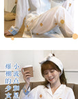 Milk Tea Dots Star Embroidered Cotton Pajamas